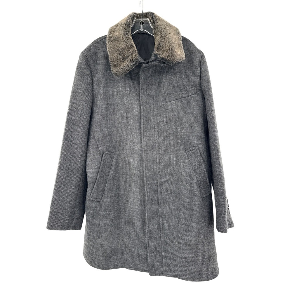 Zara Men Gray Wool Blend Mens Coat With Faux Fur Collar & Button‎ Cuffs